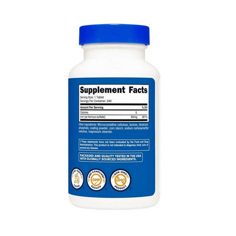 Nutricost, Iron Ferrous Sulfate Tablets, 65 Mg, 240 Count