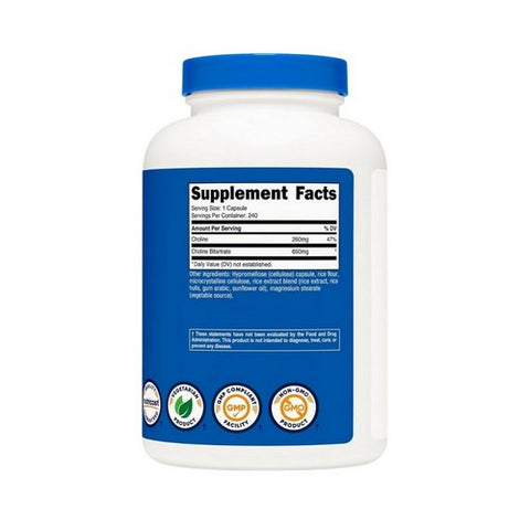 Nutricost, Choline Bitartrate Capsules, 650 Mg, 240 Count