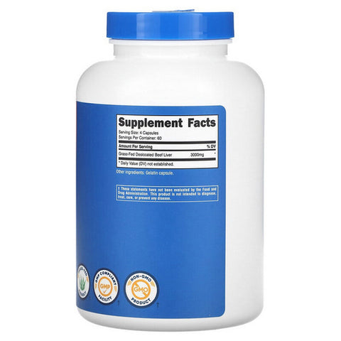 Nutricost, Grass-Fed Desiccated Beef Liver Capsules, 750 Mg, 240 Count