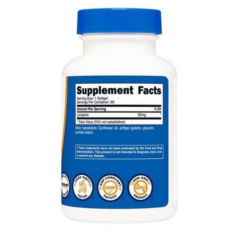 Nutricost, Lycopene Softgels, 20 Mg, 60 Count