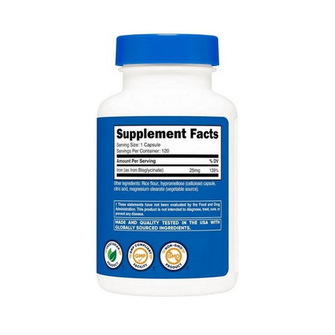 Nutricost, Iron Bisglycinate Capsules, 25 Mg, 120 Count
