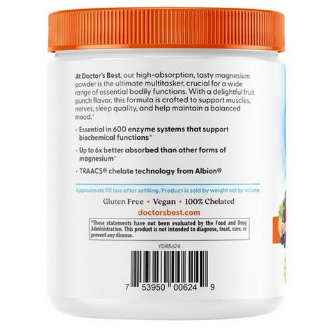 Doctors Best, High Absorption Magnesium Powder Lysinate Glycinate Fruit Punch, 340 Grams