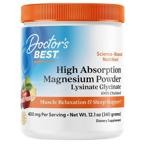 Doctors Best, High Absorption Magnesium Powder Lysinate Glycinate Fruit Punch, 340 Grams