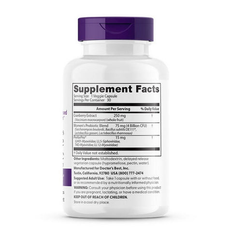 Doctors Best, Women's Digestive Probiotic Prebiotic with Cranberry, 30 Veg Caps