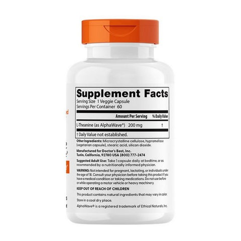 Doctors Best, L-Theanine with AlphaWave, 200 Mg, 60 VegCaps