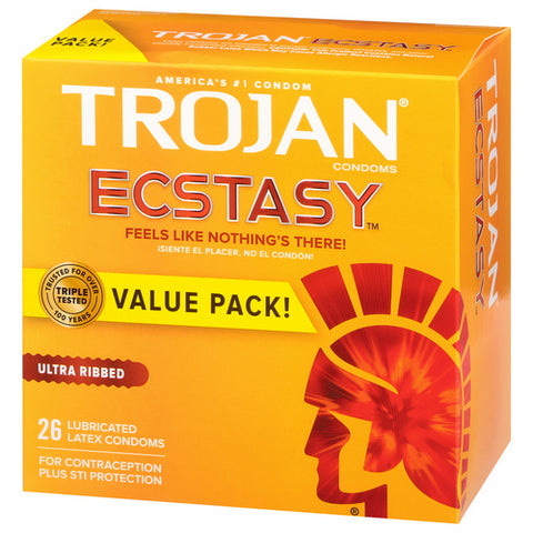Trojan, Ultra Ribbed Ecstasy Lubricated Condoms, 26 Count (Case Of 2)