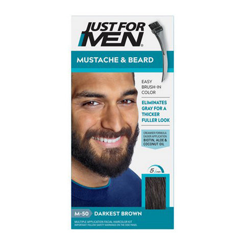 Just For Men, Brush In Color Kit Mustache And Beard M50 Darkest Brown, 1 Count (Case Of 3)