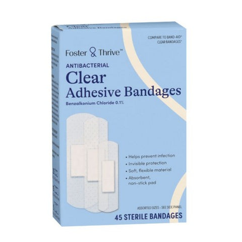 Foster And Thrive, Antibacterial Clear Adhesive Bandages, 45 Count