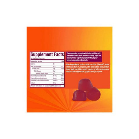 Metamucil, Fiber + Vitamins C D & B12 Gummies Citrus Berry, 72 Count