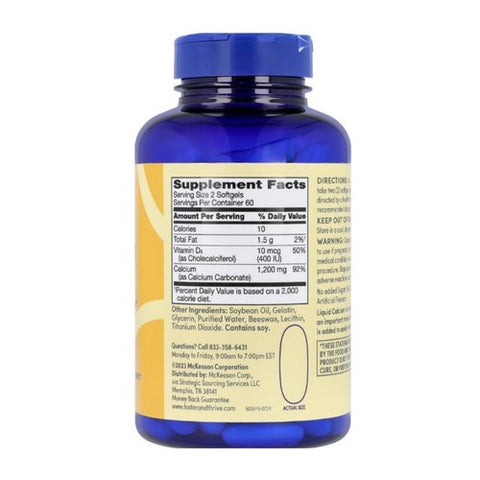 Foster And Thrive, Calcium Plus Vitamin D3 Softgels, 1200 MG, 120 Count