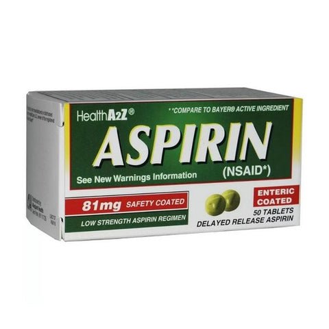 Health A2Z, Aspirin Enteric Coated Tablets, 81 Mg, 50 Count