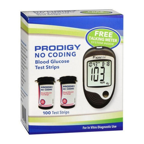 Prodigy, No Coading Blood Glucose Test Strips With Meter, 100 Count