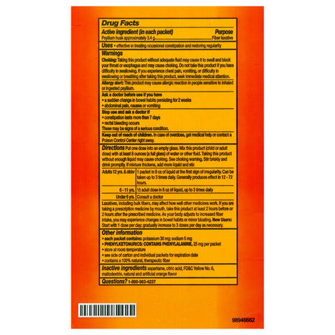 Metamucil, Fiber Supplement Take Along Singles Powder Sugar Free Orange, 44 Count (Case Of 6)