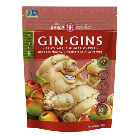 Gin Gins Spicy Apple Chewy Ginger 84 Grams (12 Count) by Ginger People