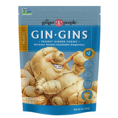 Gin Gins Peanut Chewy Ginger Candy 84 Grams (12 Count) by Ginger People
