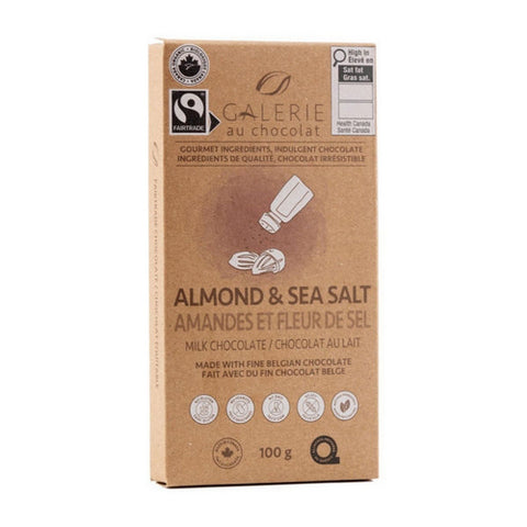 Fairtrade Milk Almond Sea Salt Bar 100 Grams (8 Count) by Galerie