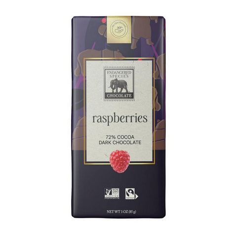 Natural Dark Chocolate With Raspberry 85 Grams (12 Count) by Endangered Species