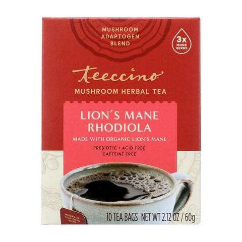 Lions Mane Rhodiola Mushroom Herbal Tea 10 Bags (Pack Of 6) by Teeccino