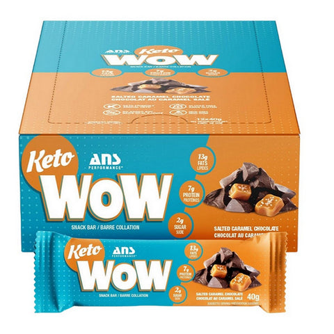 Keto Wow Bar Salted Caramel Chocolate 40 Grams (12 Count) by ANS Performance