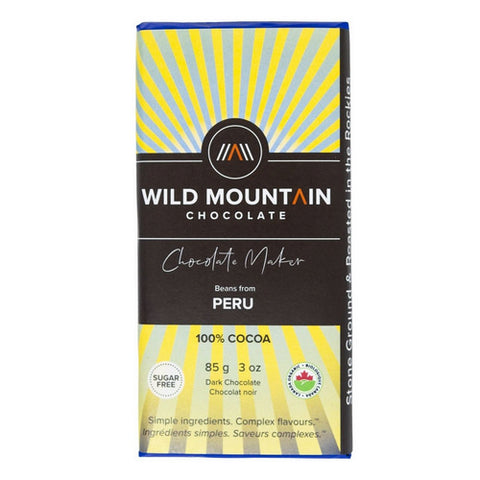 100% Cocoa Peru Dark Chocolate 85 Grams (12 Count) by Wild Mountain Chocolate