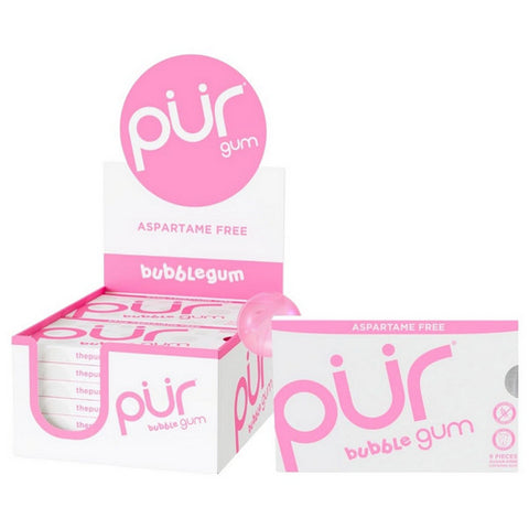 Natural Bubblegum Flavored Gum 9 Pieces (12 Count) by Pur Gum