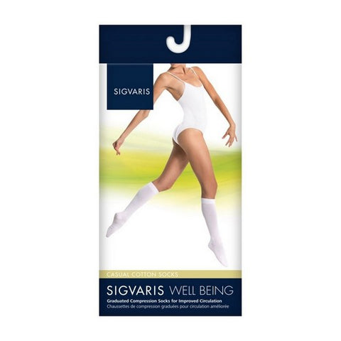 Calf High Casual Cotton Socks Women White Size B 15-20 MM 1 Pair by Sigvaris