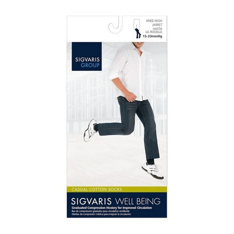 Calf High Men's Casual Cotton Socks White Size B Medium 1 Pair / 15-20MM by Sigvaris