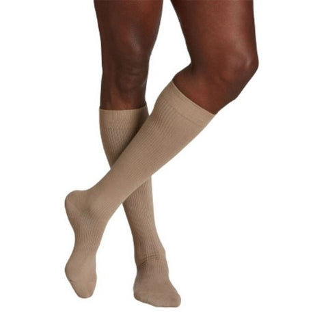 Casual Cotton Calf High Compression Socks Size B Khaki 1 Pair / 15-20MM by Sigvaris