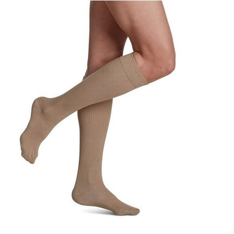 Casual Cotton Calf High Compression Socks Size C Khaki 1 Pair / 15-20MM by Sigvaris