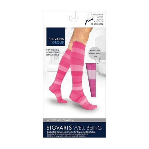 Calf High Pink Stripe 15-20 MMHG Size B 1 Pair by Sigvaris