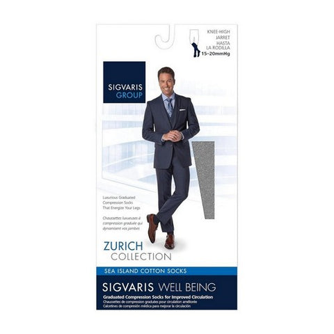 Calf High Sea Island Cotton Socks Men Black 15-20 MMHG Size B 1 Pair by Sigvaris