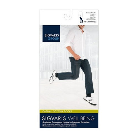 Calf High Men's Casual Cotton Socks White Size C Large 1 Pair / 15-20MM by Sigvaris