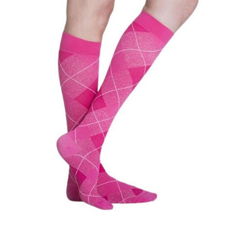 Calf High Pink Argyle 15-20 MMHG Size C 1 Pair by Sigvaris