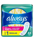 Ultra Thin Pads Size 1 Regular Absorbency Unscented 44 Count by Always