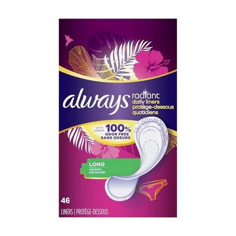 Radiant Daily Liners Long 46 Count by Always