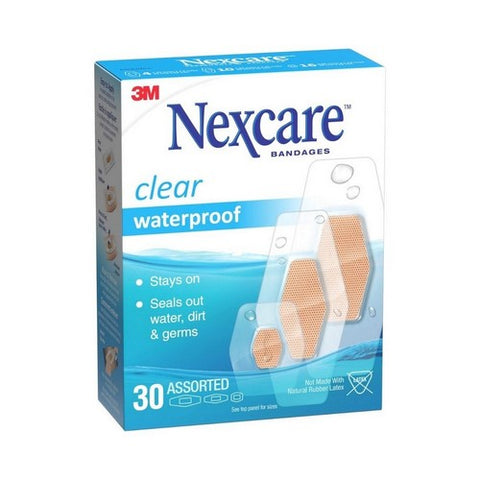 Clear Waterproof Bandages Assorted Sizes 30 Count by Nexcare
