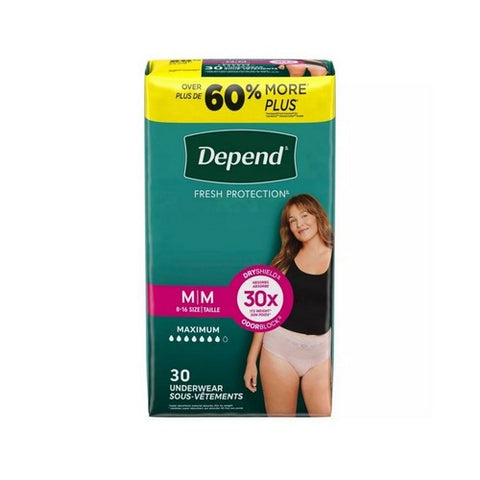Maximum Absorbency Blush Fresh Protection Female Underwear Medium 30 Count (Case Of 2) by Depend