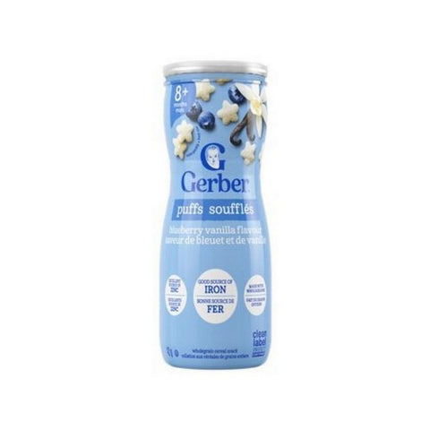 Whole grains And Rice Cereal Baby Snack Puffs Blueberry And Vanilla 42 Grams by Gerber