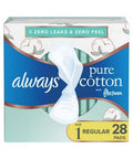 Pure Cotton With FlexFoam Pads Size 1 Regular Absorbency With Wings Unscented 28 Count by Always