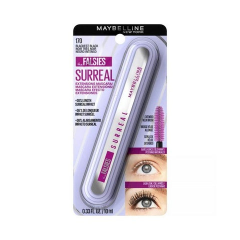 The Falsies Surreal Extensions Washable Mascara Eye Makeup Blackest Black 0.33 Oz (Case Of 3) by Maybelline