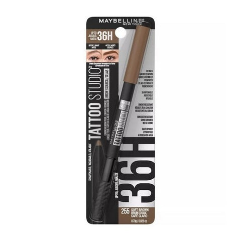 Tattoo Studio Waterproof Eyebrow Pencil Sharpenable 255 Soft Brown 0.026 Oz (Case Of 2) by Maybelline
