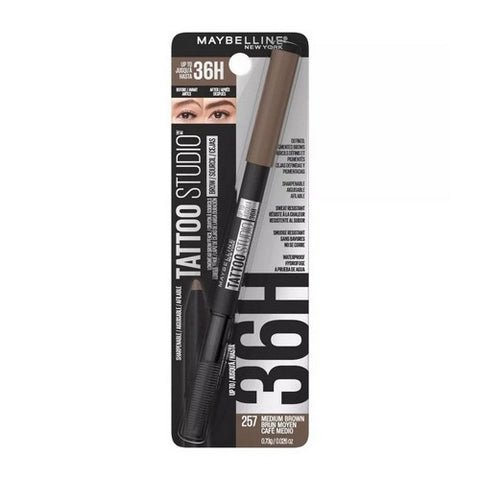 Tattoo Studio Waterproof Eyebrow Pencil Sharpenable 257 Medium Brown 0.026 Oz (Case Of 2) by Maybelline