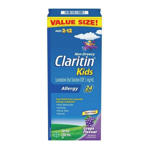 Kids Non Drowsy Allergy Syrup Grape Flavour 240 Ml by Claritin