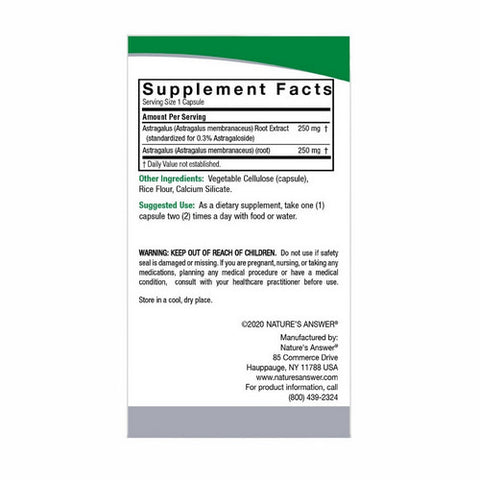 Nature's Answer, Astragalus Root Standardized, 60 Vcaps