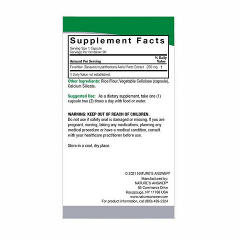 Nature's Answer, Feverfew Herb Standardized, 90 Vcaps