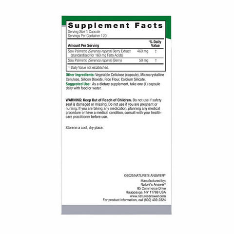 Nature's Answer, Saw Palmetto Berry Extract, 120 Veg Caps