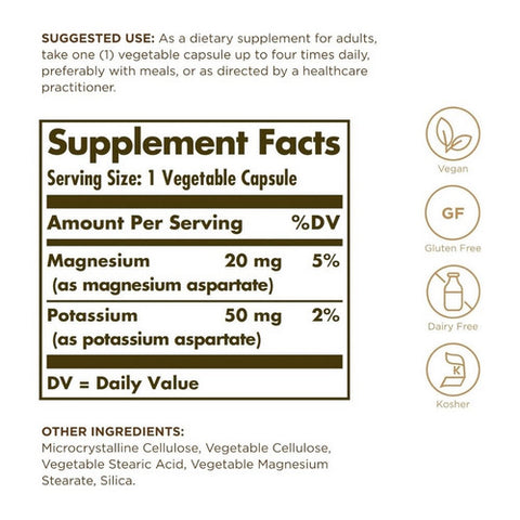 Solgar, Potassium Magnesium Aspartate, 90 V Caps