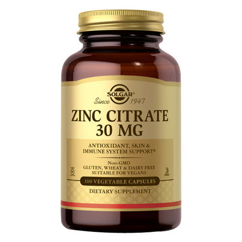 Solgar, Zinc Citrate, 30 Mg, 100 Veg Caps