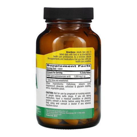 Country Life, Paba TR, 1000 MG, 60 Tabs
