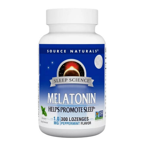 Source Naturals, Melatonin, 1 mg, Sublingual Peppermint 300 Tabs